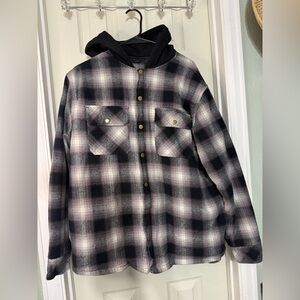 R Country Plaid Button-Up Hooded Shirt Jacket Men’s Large